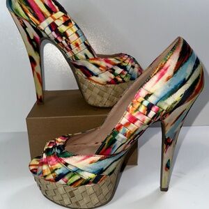 Zigi New York multi colored silk platform heels